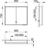 KEUCO Royal Lumos Spiegelschrank 900 mm silber-eloxiert mit Ablagefach – Wandvorbau