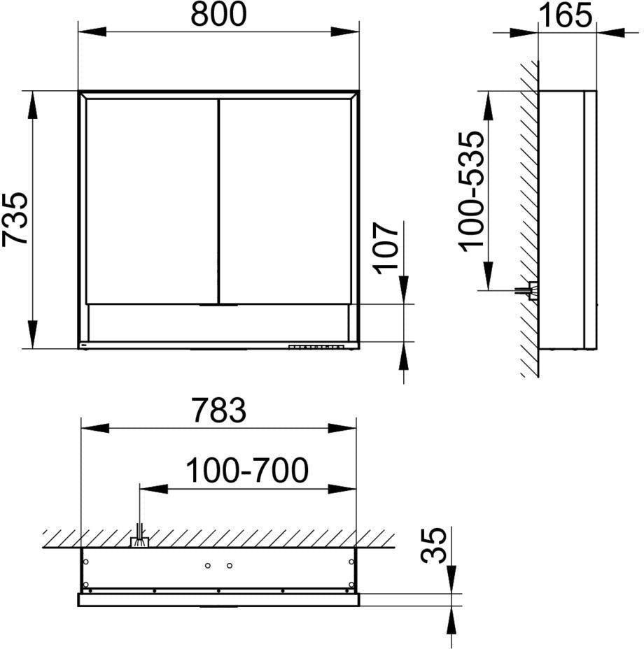 KEUCO Royal Lumos Spiegelschrank 800 mm mit LED-Beleuchtung und Ablagefach, silber-eloxiert