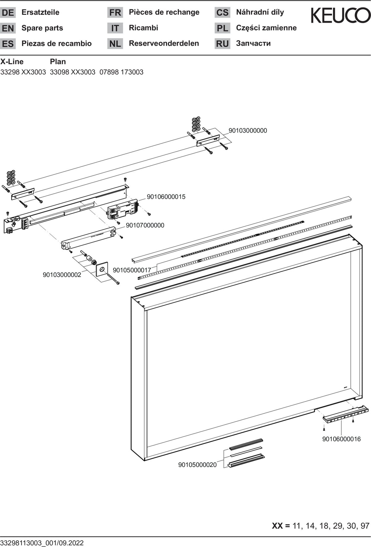 KEUCO X-Line Lichtspiegel mit Spiegelheizung 500 x 700 x 105 mm Vulkanit – LED-Badspiegel