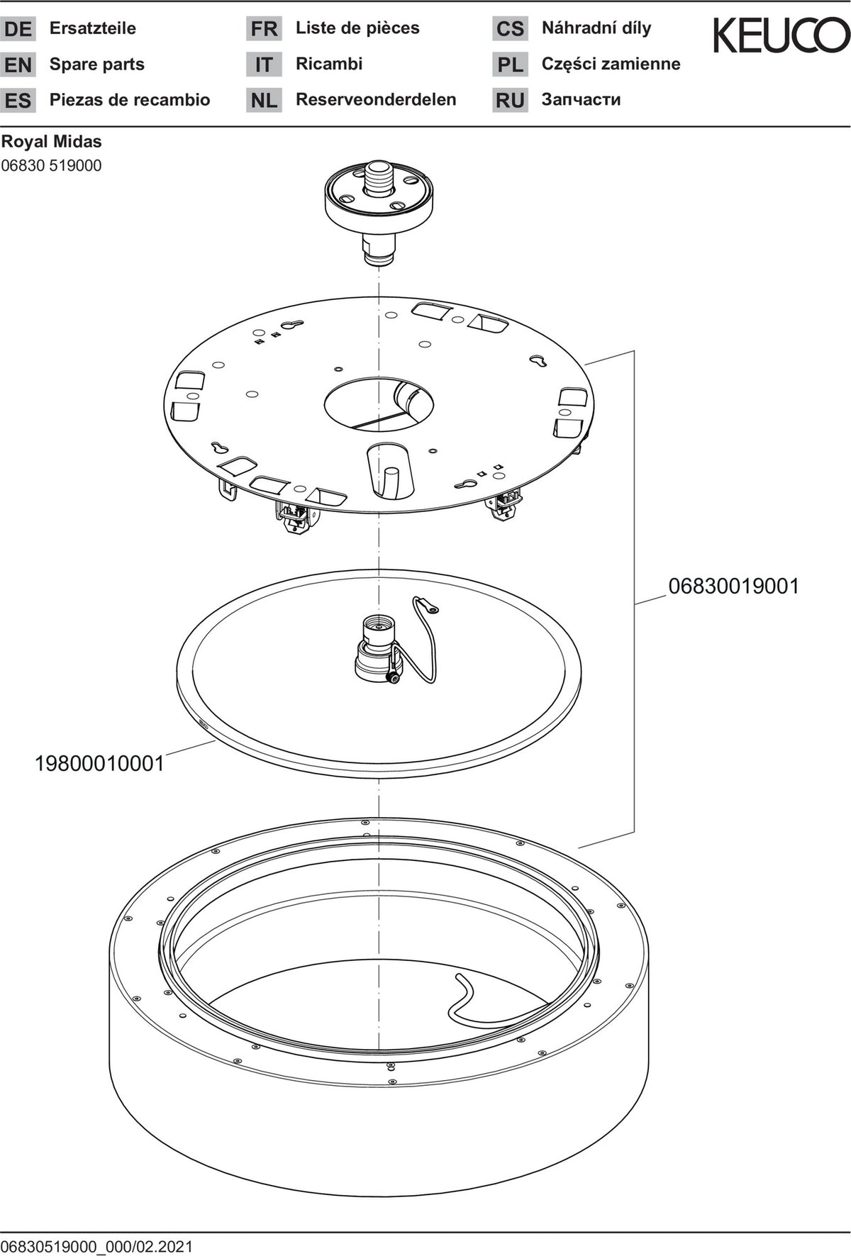 KEUCO Duschleuchte on/off 06830 mit Kopfbrause und Brausearm, 400 x 100 mm, weiß matt