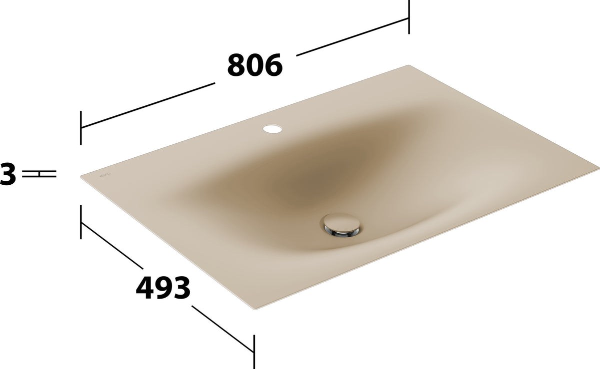 KEUCO Edition 11 Art Emaille-Waschtisch 806 mm mit 1-Loch-Bohrung in Weiß