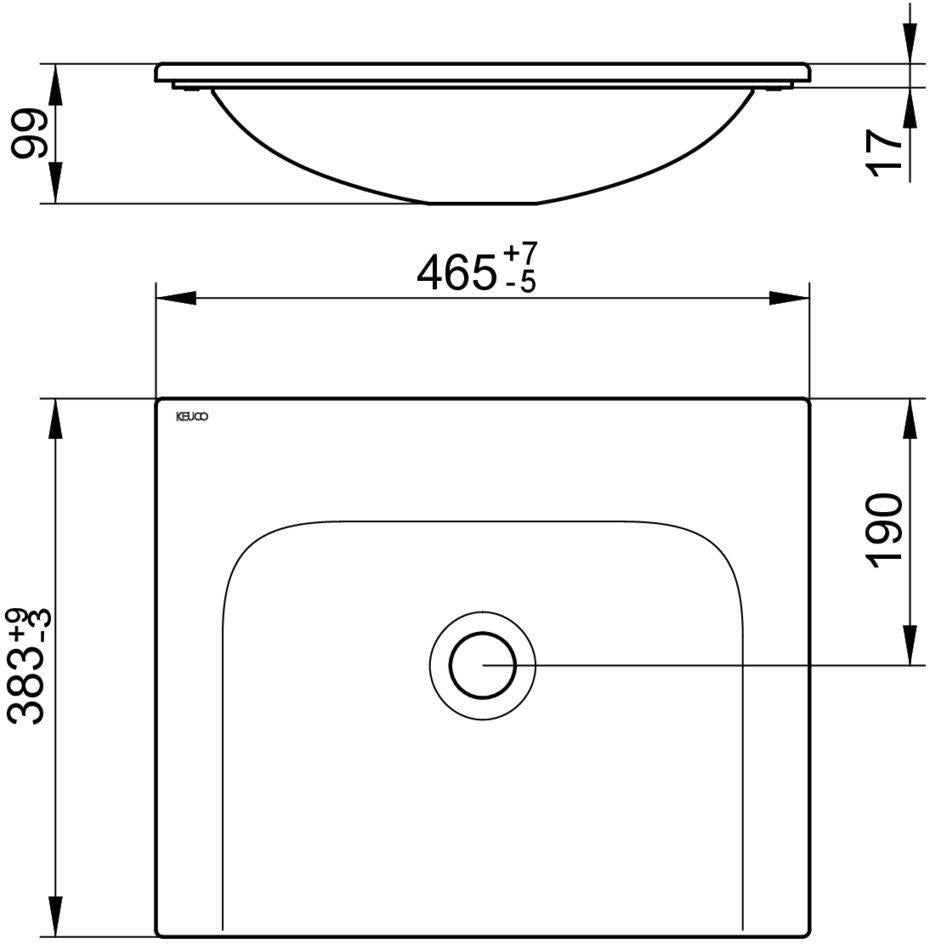 KEUCO X-Line Keramik-Waschtisch 465 mm weiß ohne Hahnlochbohrung