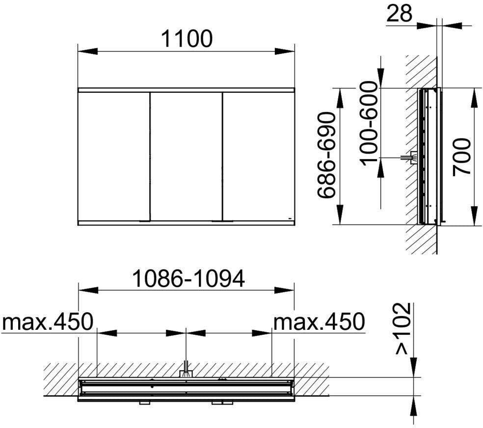 KEUCO Royal Modular 2.0 Spiegelschrank beleuchtet 900 mm Wandeinbau silber-eloxiert