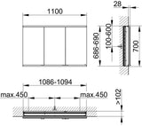 KEUCO Royal Modular 2.0 Spiegelschrank 900 mm, unbeleuchtet, Wandeinbau, 3 Türen, silber-eloxiert