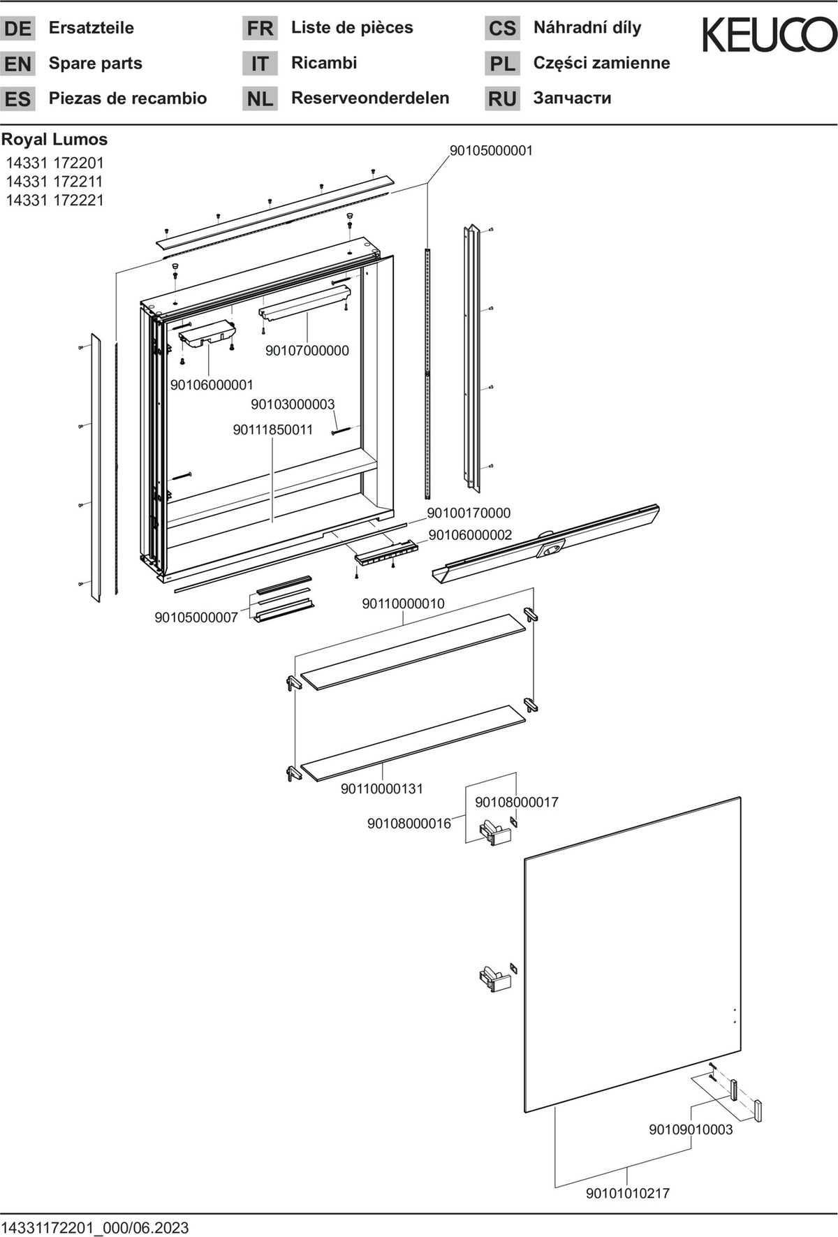 KEUCO Royal Lumos Spiegelschrank 650 mm, Wandeinbau, Anschlag rechts, silber-eloxiert