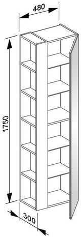 KEUCO X-Line Hochschrank 480 mm anthrazit/anthrazit mit Glasfront und Seitenregal links