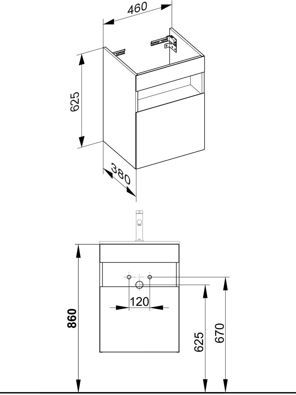KEUCO Stageline Waschtischunterbau 460 mm, 1-türig, Anschlag links, cashmere – Wandmontage