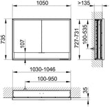 KEUCO Royal Lumos Spiegelschrank 1050 mm mit Beleuchtung und Ablagefach, silber-eloxiert