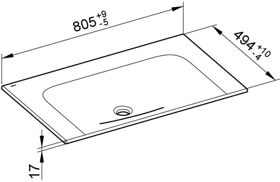 KEUCO X-Line Keramik-Waschtisch 805 mm ohne Hahnlochbohrung – weiß, CleanPlus