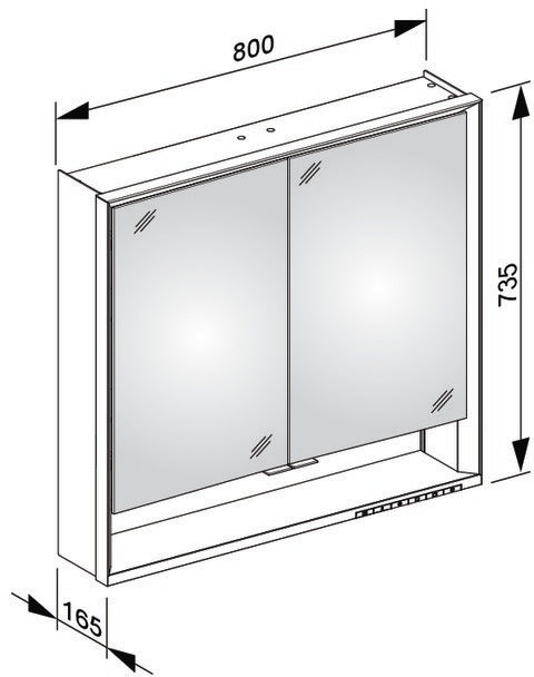 KEUCO Royal Lumos Spiegelschrank 800 mm mit LED-Beleuchtung und Ablagefach, silber-eloxiert