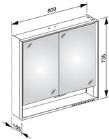 KEUCO Royal Lumos Spiegelschrank 800 mm mit LED-Beleuchtung und Ablagefach, silber-eloxiert