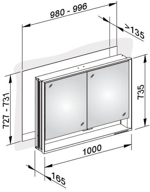 KEUCO Royal Lumos Spiegelschrank 1000 mm, Wandeinbau, silber-eloxiert, mit Beleuchtung und Ablagefach