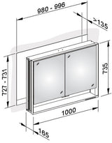 KEUCO Royal Lumos Spiegelschrank 1000 mm, Wandeinbau, silber-eloxiert, mit Beleuchtung und Ablagefach