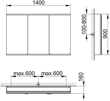 KEUCO Royal Modular 2.0 Spiegelschrank 900 mm, beleuchtet, 2 Steckdosen, silber-eloxiert