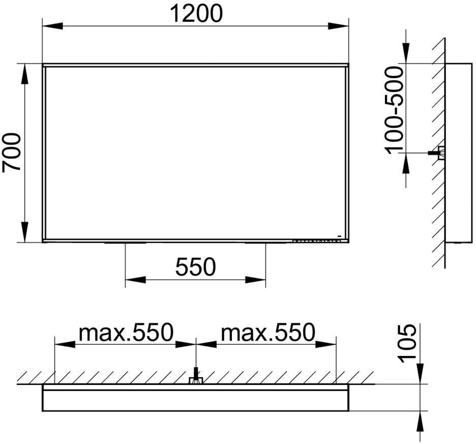 KEUCO X-Line Lichtspiegel mit Spiegelheizung 500 x 700 x 105 mm Vulkanit – LED-Badspiegel
