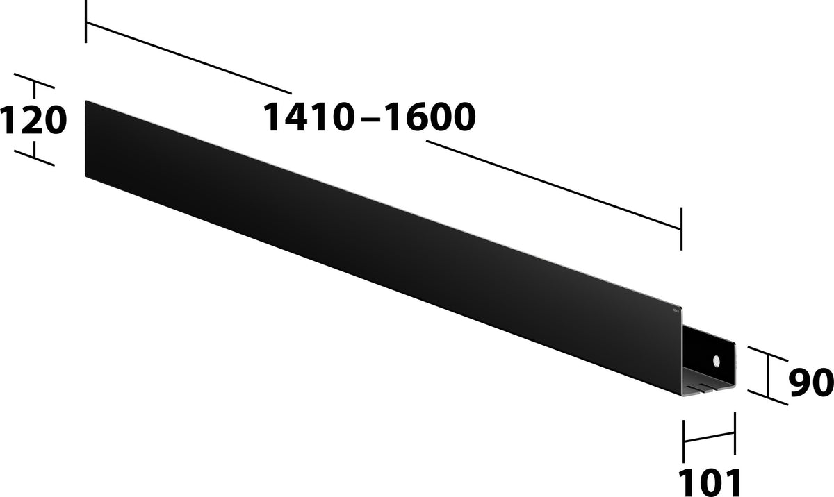 KEUCO Duschablage 24953 auf Maß – 400-600 x 120 x 90 mm, schwarz matt, Aluminium, mit Haken