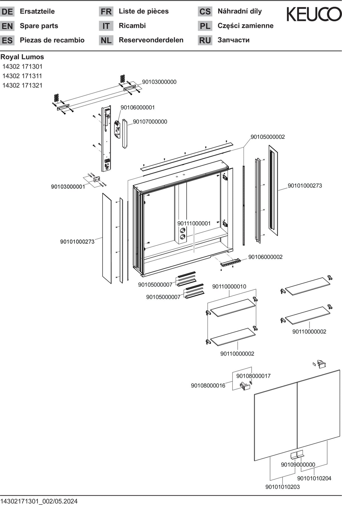 KEUCO Royal Lumos Spiegelschrank 800 mm mit LED-Beleuchtung und Ablagefach, silber-eloxiert