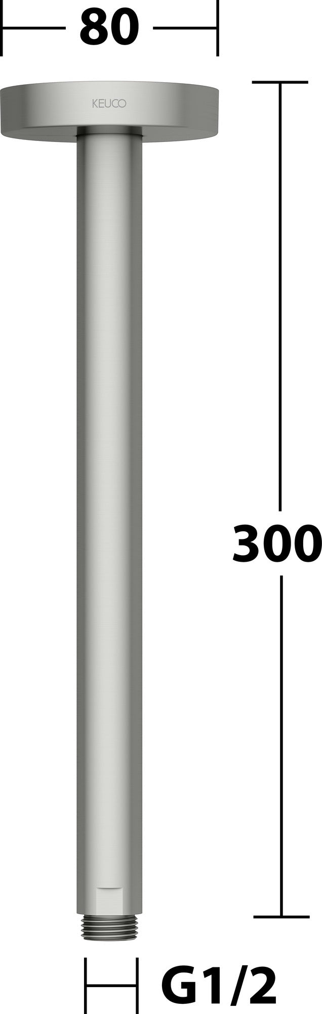 KEUCO Brausearm Elegance 51688, Deckenanschluss, 100 mm, verchromt – Rundes Design für die Deckenmontage
