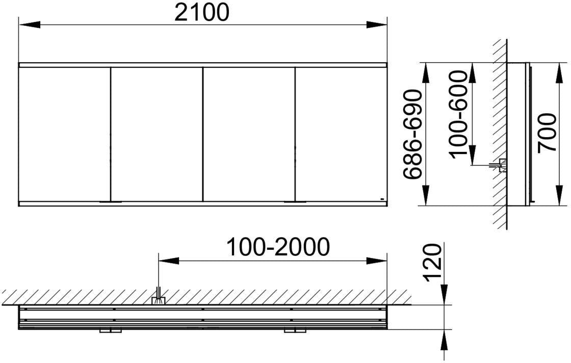 KEUCO Royal Modular 2.0 Spiegelschrank 2100 mm, beleuchtet, ohne Steckdose, silber-eloxiert
