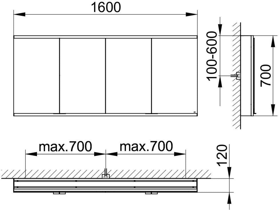 KEUCO Royal Modular 2.0 Spiegelschrank 1600 mm beleuchtet, 4 Türen, silber-eloxiert