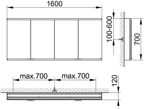 KEUCO Royal Modular 2.0 Spiegelschrank 1600 mm beleuchtet, 4 Türen, silber-eloxiert