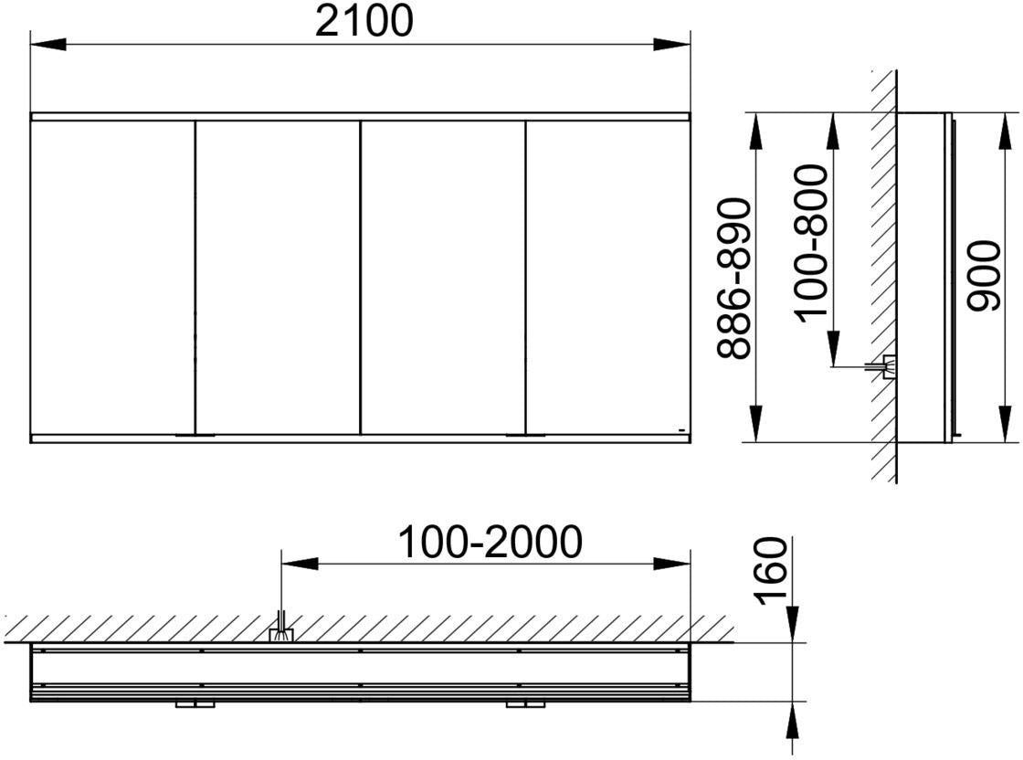 KEUCO Royal Modular 2.0 Spiegelschrank 2100 mm, beleuchtet, ohne Steckdose, silber-eloxiert