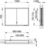 KEUCO Royal Lumos Spiegelschrank Wandeinbau 1000 x 735 x 130 mm silber-eloxiert mit Ablagefach
