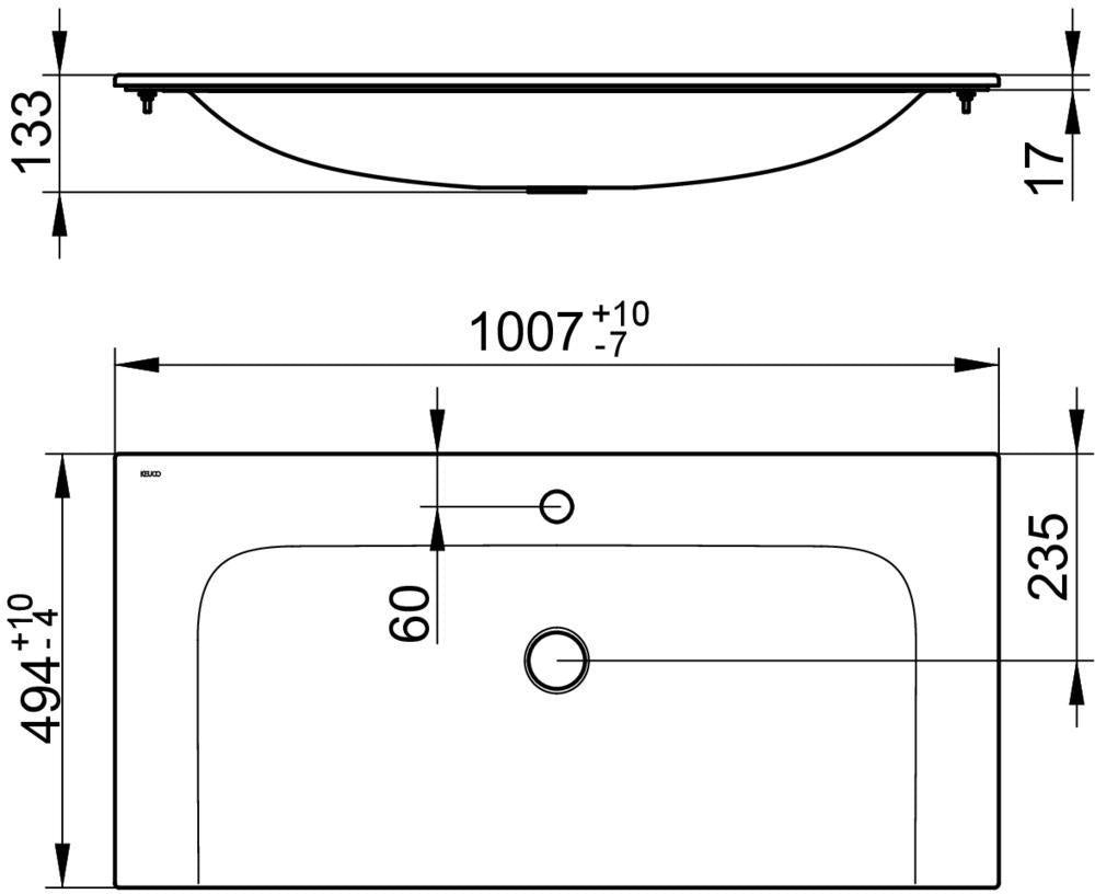 KEUCO X-Line Keramik-Waschtisch 1007 mm weiß ohne Hahnlochbohrung
