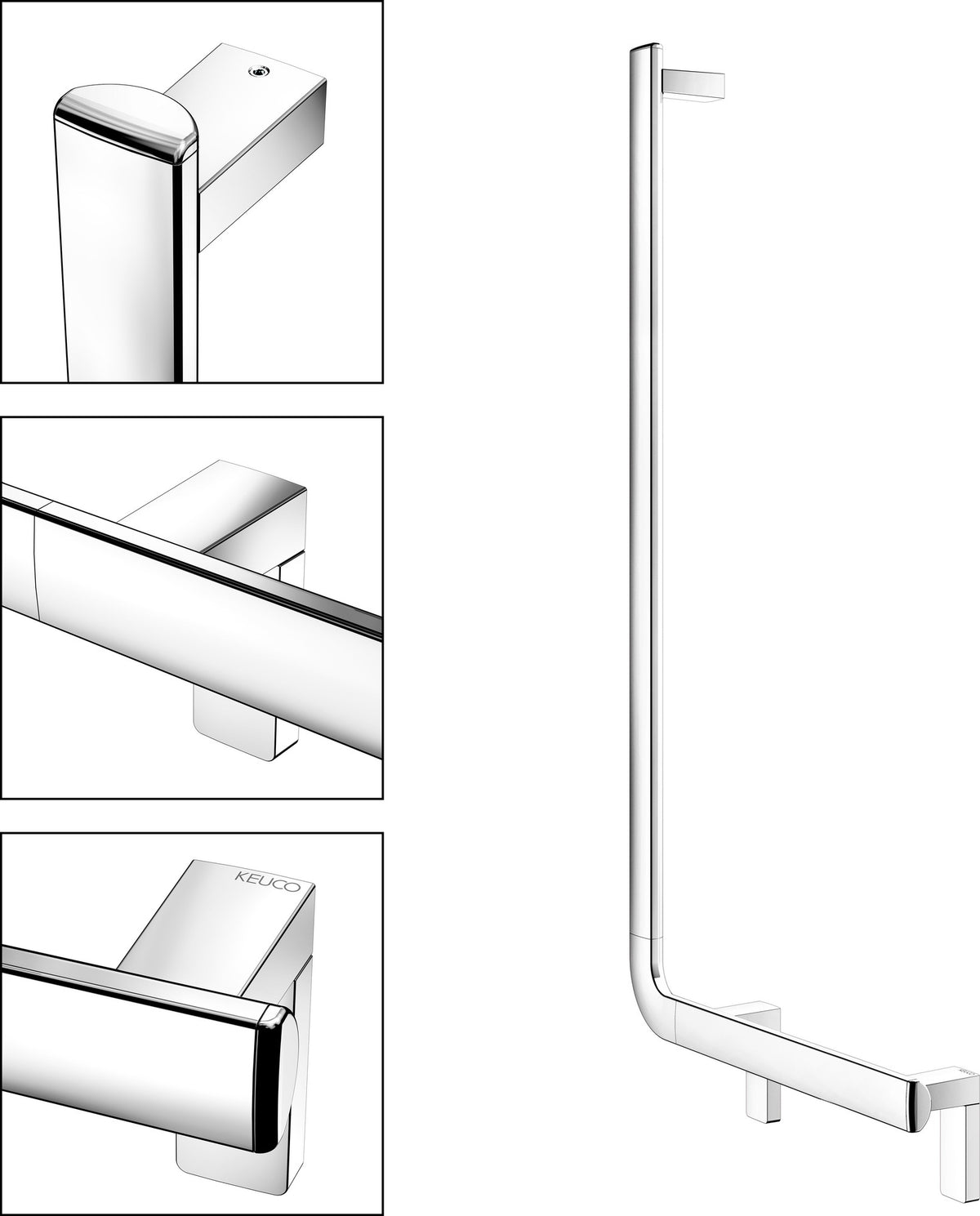 KEUCO AXESS Winkelgriff 90° rechts 520/1090 mm verchromt – Barrierefreier Halt für Bad und WC