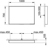 KEUCO Lichtspiegel Plan 07897 – LED-Spiegel mit Touch-Sensorik, 460 x 850 mm, silber-eloxiert
