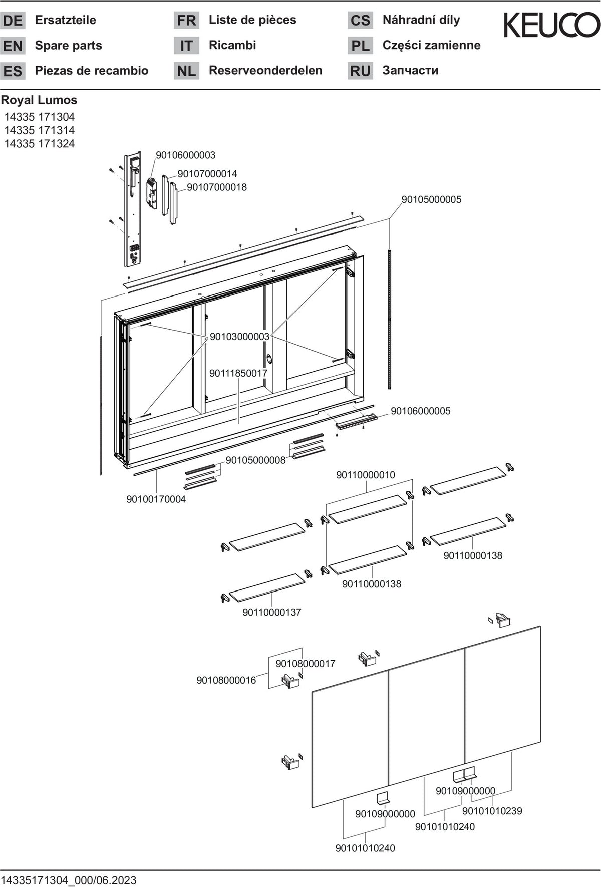 KEUCO Royal Lumos Spiegelschrank Wandeinbau 1200x735x130 mm silber-eloxiert mit Ablagefach