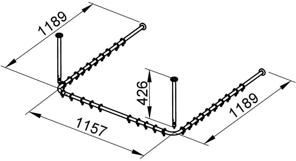 KEUCO Plan Duschvorhangstangen-Set U-Form 1000 x 1000 mm verchromt mit Deckenstützen