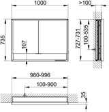 KEUCO Royal Lumos Spiegelschrank Wandeinbau 1000 x 735 x 130 mm silber-eloxiert mit Ablagefach