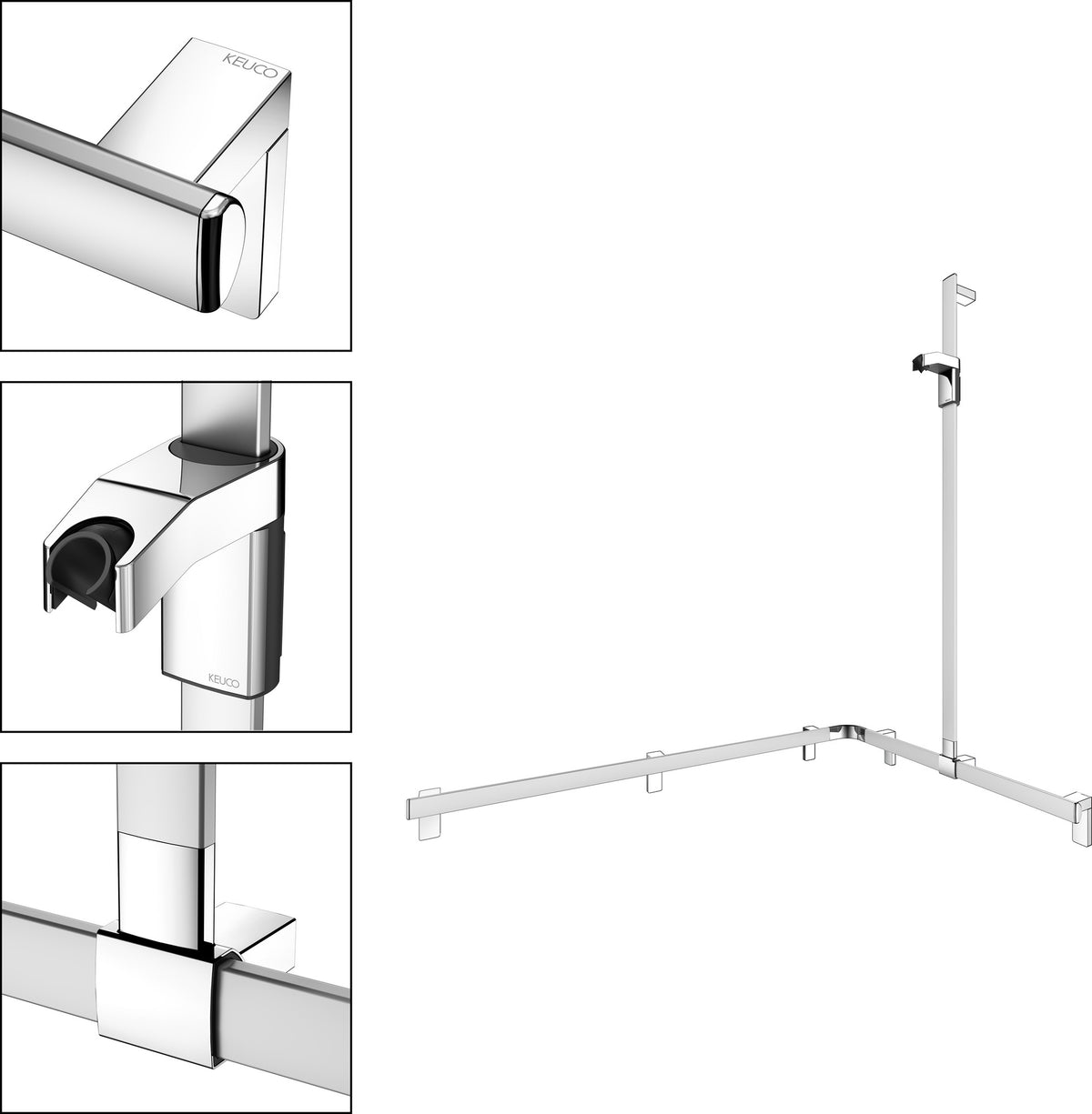 KEUCO AXESS Duschhandlauf 850 mm rechts mit Brausestange, silber-eloxiert