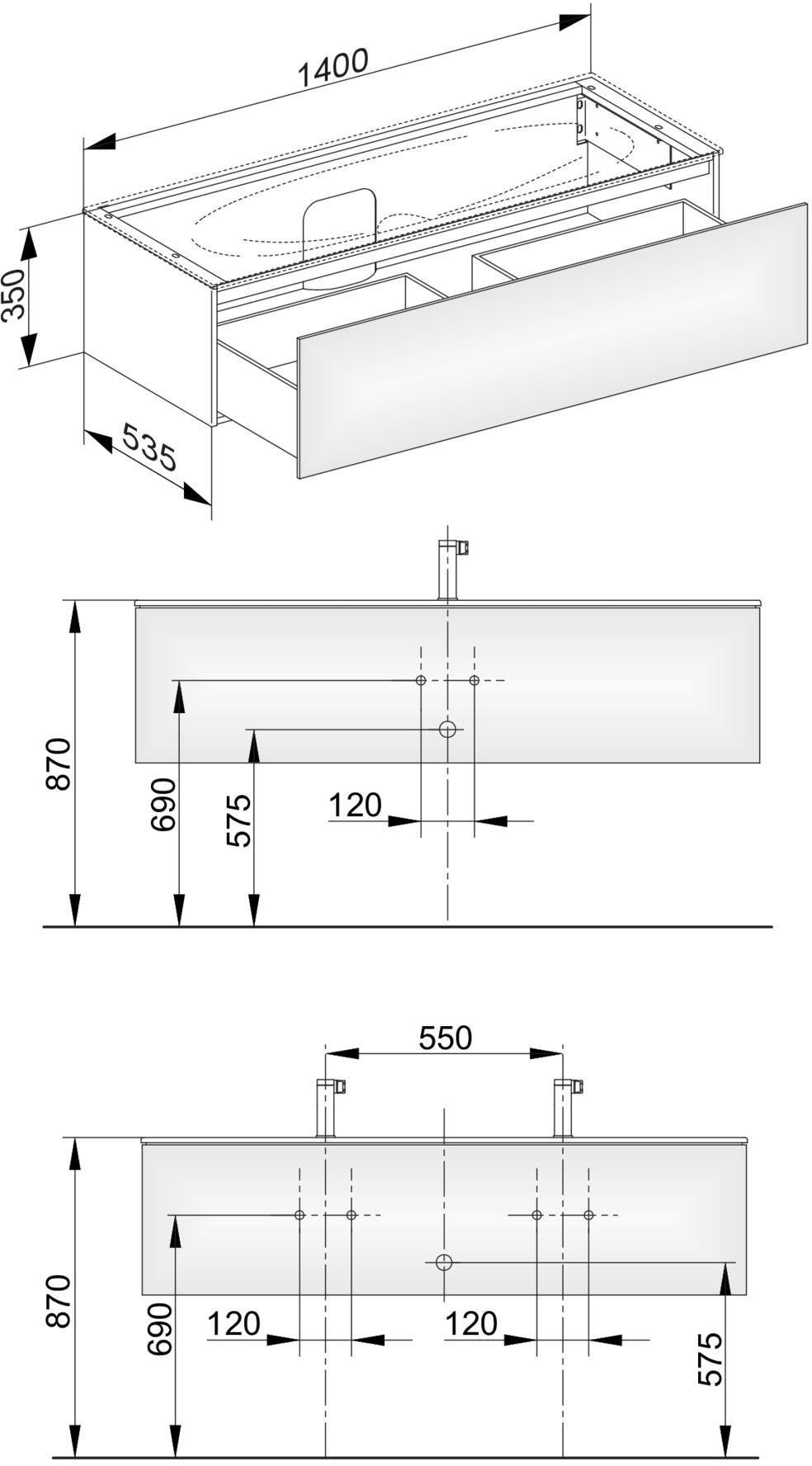 KEUCO Edition 11 Waschtischunterbau 1400 mm anthrazit/Glas anthrazit, 1 Auszug, Push-Open