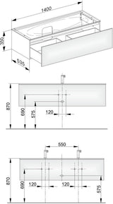 KEUCO Edition 11 Waschtischunterbau 1400 mm anthrazit/Glas anthrazit, 1 Auszug, Push-Open