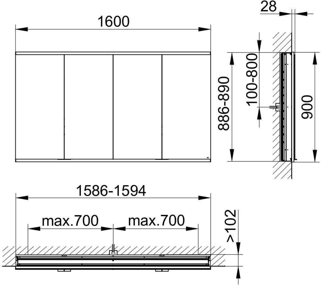 KEUCO Royal Modular 2.0 Spiegelschrank, unbeleuchtet, Wandeinbau, 1600 x 700 x 120 mm, silber-eloxiert