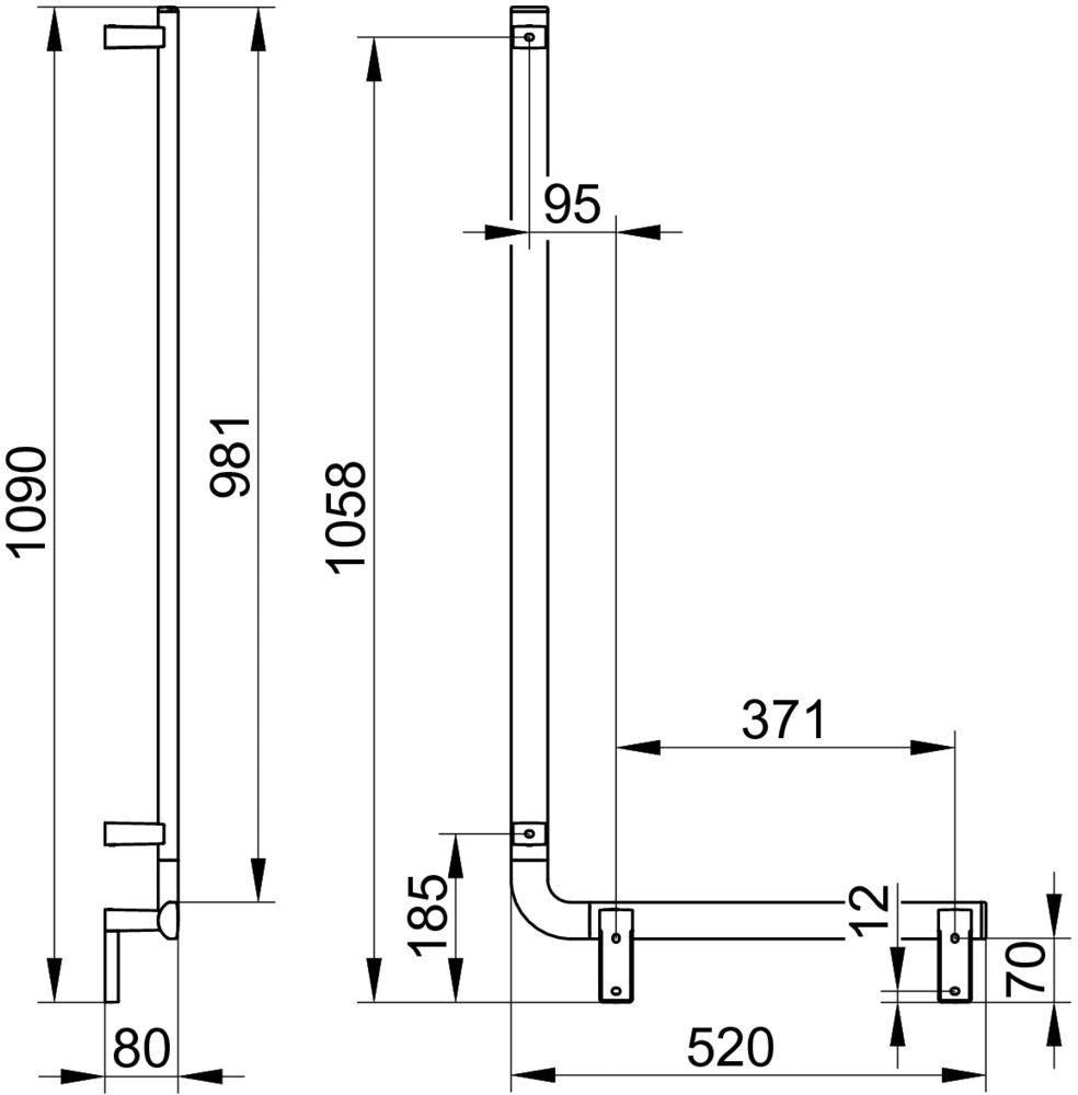 KEUCO AXESS Winkelgriff 90° rechts 520/1090 mm verchromt – Barrierefreier Halt für Bad und WC