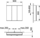 KEUCO Royal Modular 2.0 Spiegelschrank 900 mm, 3 Türen, silber-eloxiert, ohne Beleuchtung