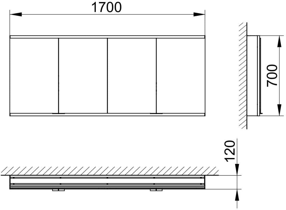 KEUCO Royal Modular 2.0 Spiegelschrank, unbeleuchtet, Wandeinbau, 1700 x 700 x 120 mm, silber-eloxiert