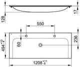 KEUCO X-Line Keramik-Waschtisch 1208 mm weiß ohne Hahnlochbohrung – CleanPlus Beschichtung