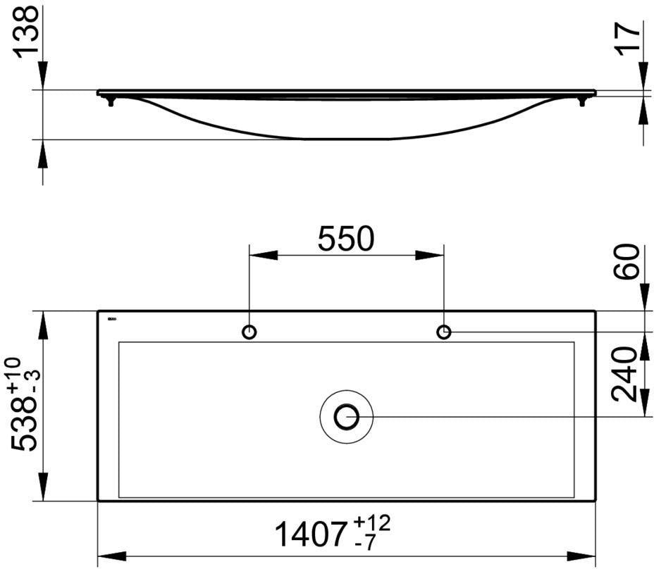 KEUCO Keramik-Waschtisch Edition 11 ohne Hahnlochbohrung, 1407 mm, weiß, CleanPlus