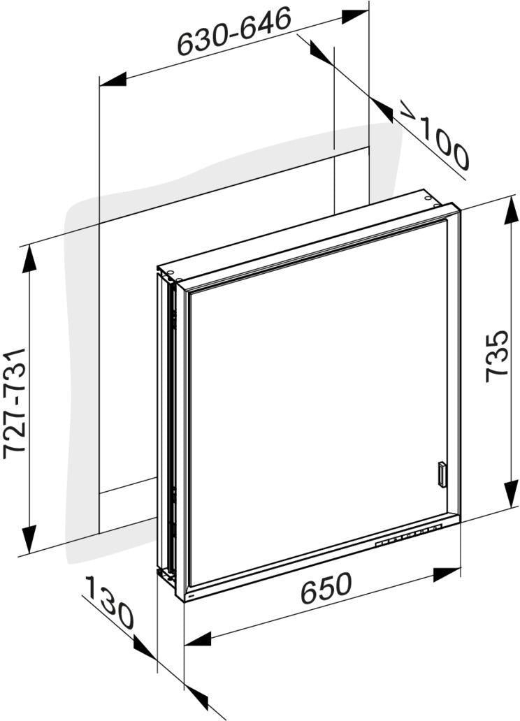 KEUCO Royal Lumos Spiegelschrank 650 mm, Wandeinbau, Anschlag rechts, silber-eloxiert