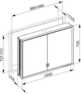 KEUCO Royal Lumos Spiegelschrank 1000 mm, Wandeinbau, silber-eloxiert, mit Beleuchtung und Ablagefach