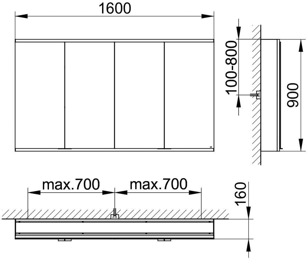KEUCO Royal Modular 2.0 Spiegelschrank 1600 mm beleuchtet, 4 Türen, silber-eloxiert