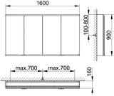 KEUCO Royal Modular 2.0 Spiegelschrank 1600 mm beleuchtet, 4 Türen, silber-eloxiert