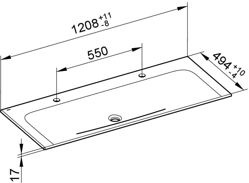 KEUCO X-Line Keramik-Waschtisch 1208 mm weiß ohne Hahnlochbohrung – CleanPlus Beschichtung