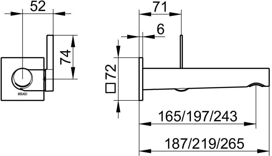 KEUCO IXMO Pure Einhebel-Waschtischmischer Unterputz, eckig, Ausladung 165 mm, schwarz matt