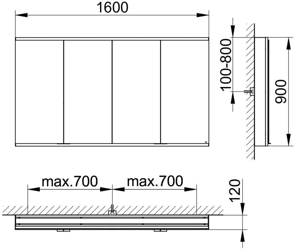 KEUCO Royal Modular 2.0 Spiegelschrank 1600 mm beleuchtet, 4 Türen, silber-eloxiert