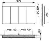 KEUCO Royal Modular 2.0 Spiegelschrank 1600 mm beleuchtet, 4 Türen, silber-eloxiert